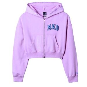Gap‎ x Madhappy Cropped Zip Up Hoodie Orchid Purple Blue MAD Applique Large NEW